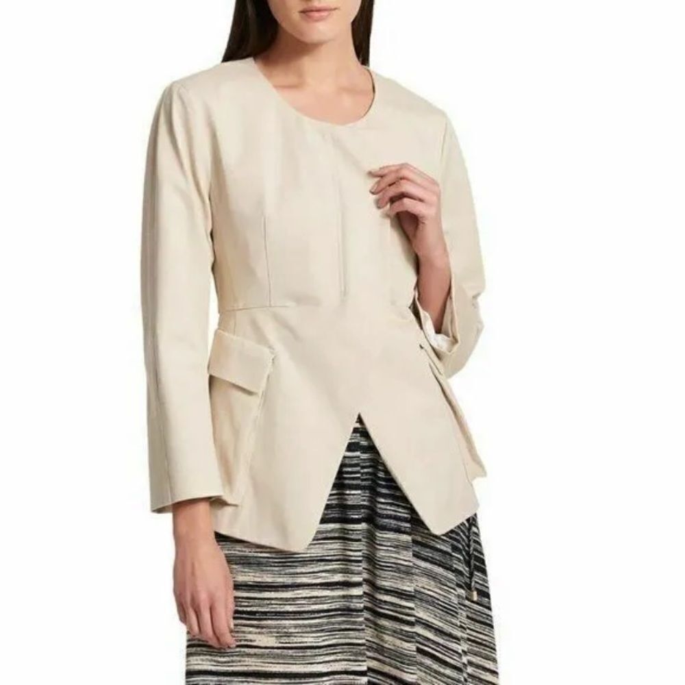 Donna Karan Women Collarless Split-front Patch Flap Pocket Jacket